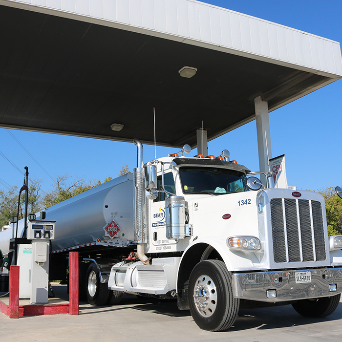 Diesel fuel truck at gas pump