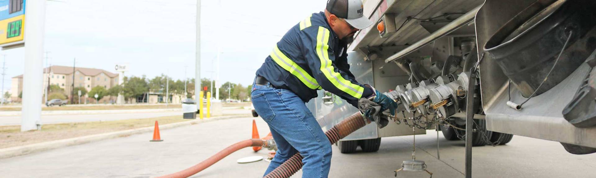 Two trucks fueling